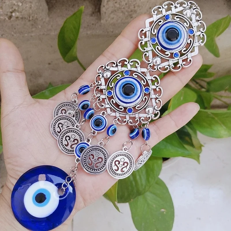 

Turkish Blue Eyes Amulet Wall Protection Hanging Decor Round Water Drop Lucky Pendant Wind Chimes Hanging Ornament Home Decor
