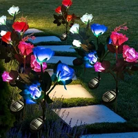 led solar rose light 3 head waterproof flower garden landscape lamp outdoor lawn wedding courtyard patio holiday decorative