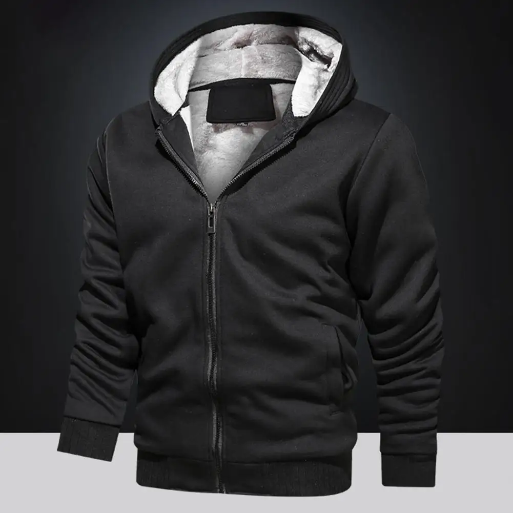 

Men Hoodie Chic Zip Up Plush Men Autumn Coat Hat Soft Men Autumn Coat