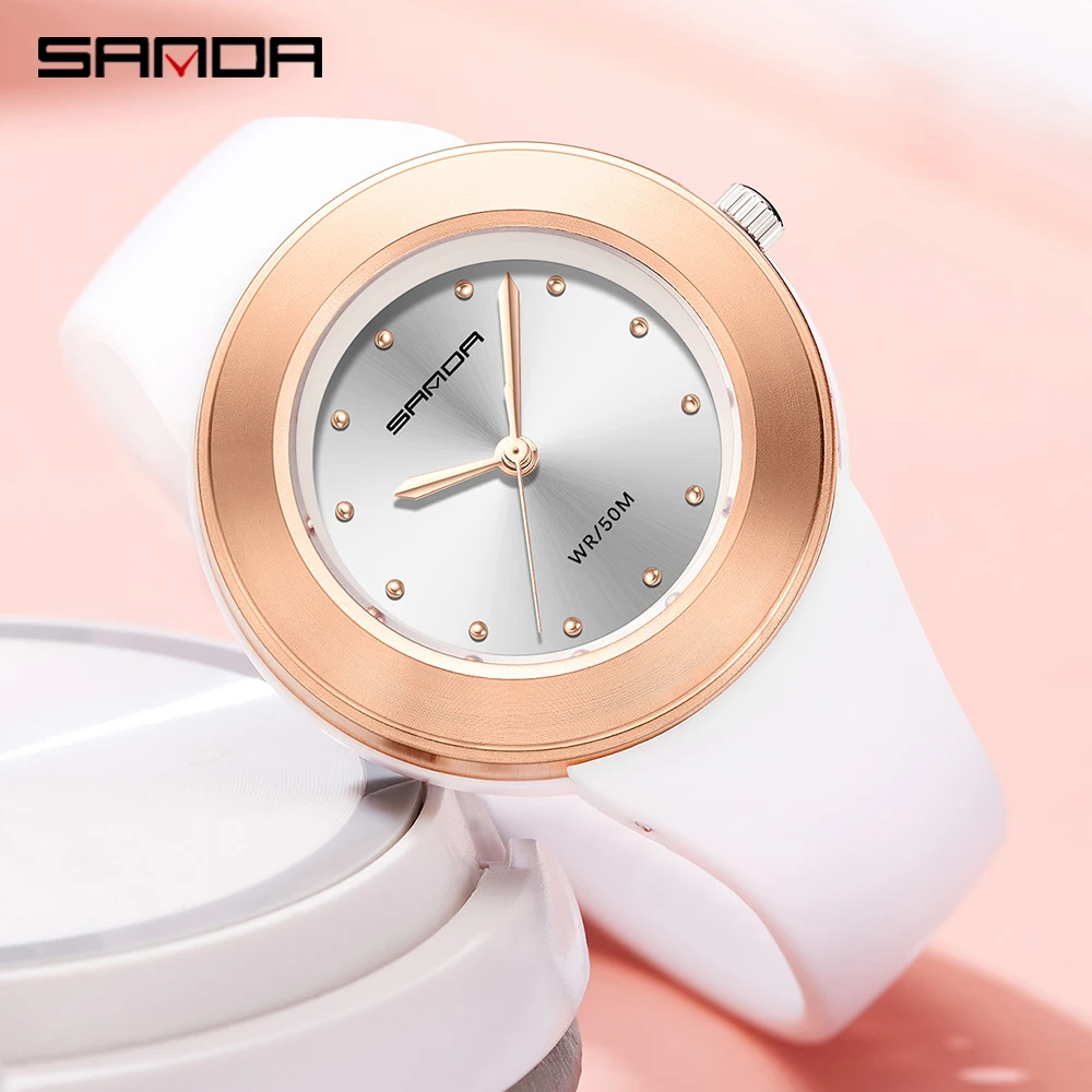 SANDA 2023 New Fashion Women's Watches White Rose Gold Waterproof Quartz Watch Women Casual Wristwatch Relogio Feminino 3119