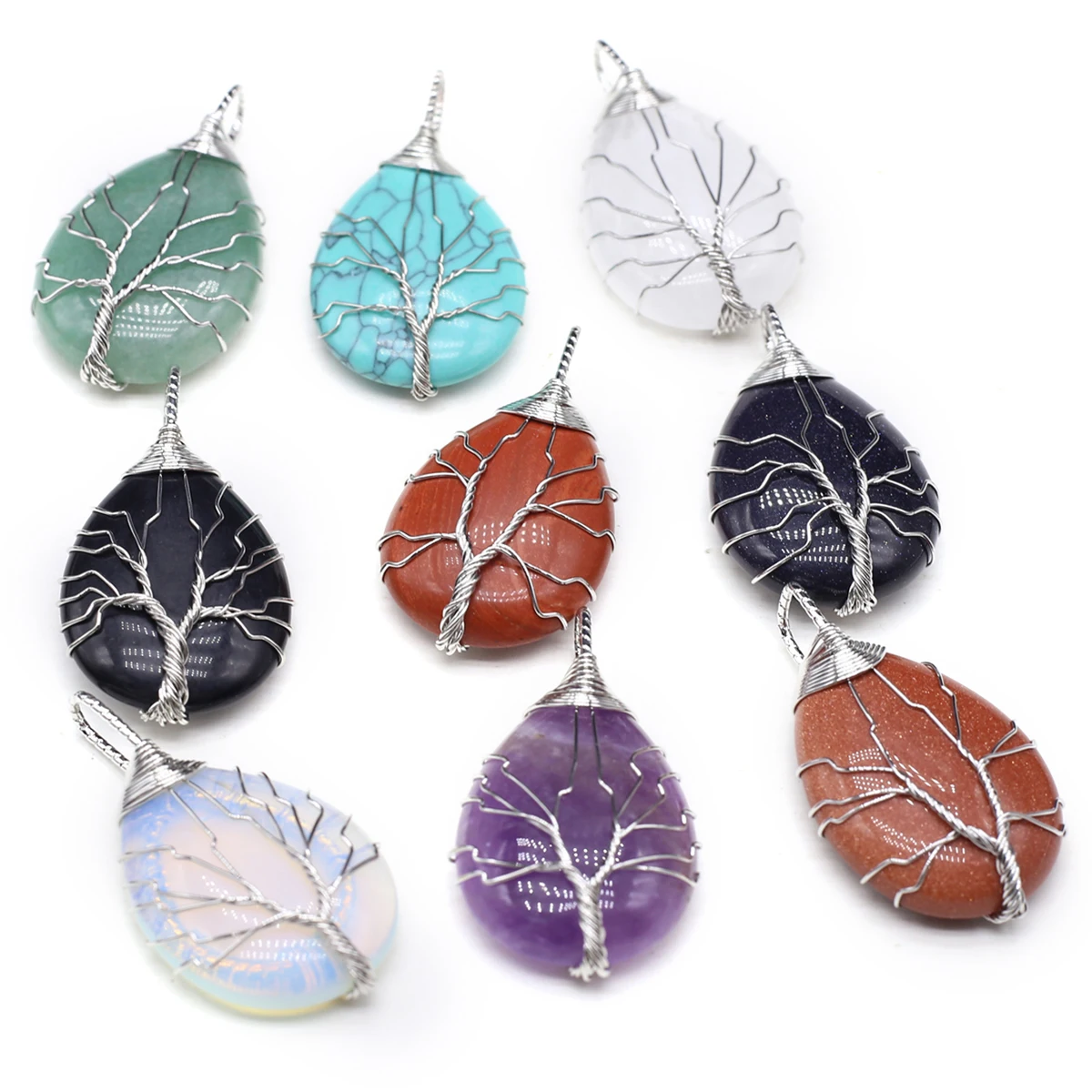 

Natural Stone Pendants Water Drop Tree of Life Amethysts Quartzs for Jewelry Making Diy Women Necklace Reiki Healing Gifts