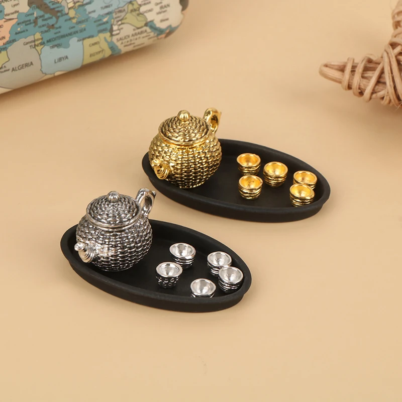

6Pcs/Set 1:12 Dollhouse Miniature Furniture Teapot w/ Lid+5 Cups Dining Ware Set