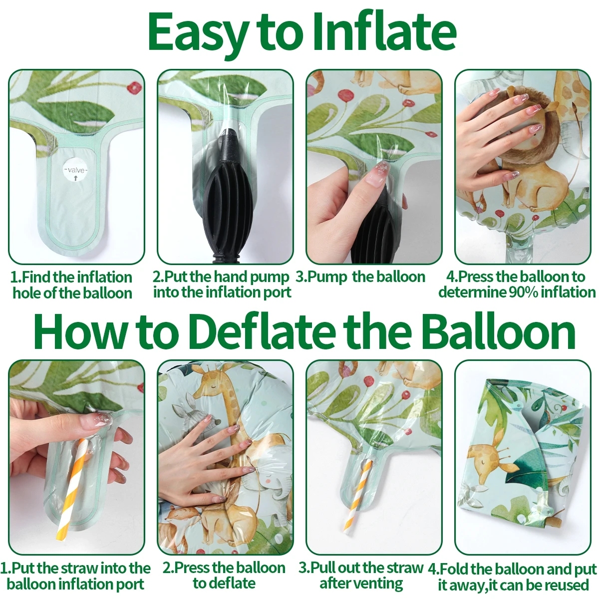 Набор воздушных шаров 0-9 с животными и зелеными цифрами