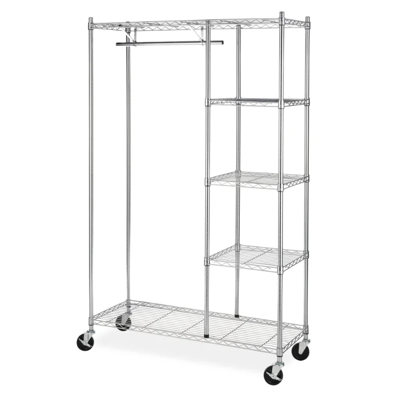 

4-Shelf Rolling Garment Rack, Metal, Chrome