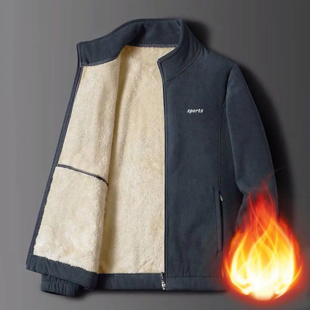 Men Jacket Thickened Super Soft Plush Lining Warm Pockets Overcoat   Outdoor Climbing Coat  for Hiking
