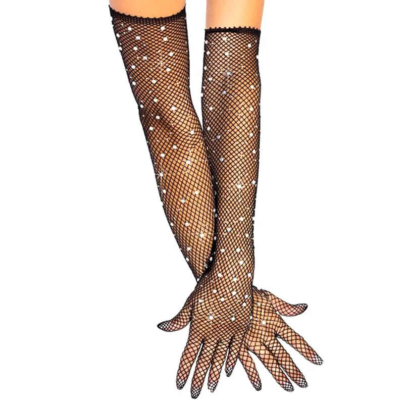 

New Hot Diamond Fishnet Gloves Sexy Nightclub Style Hot Diamond Sleeve Sleeve Long Barrel Arm Sleeve Color Diamond