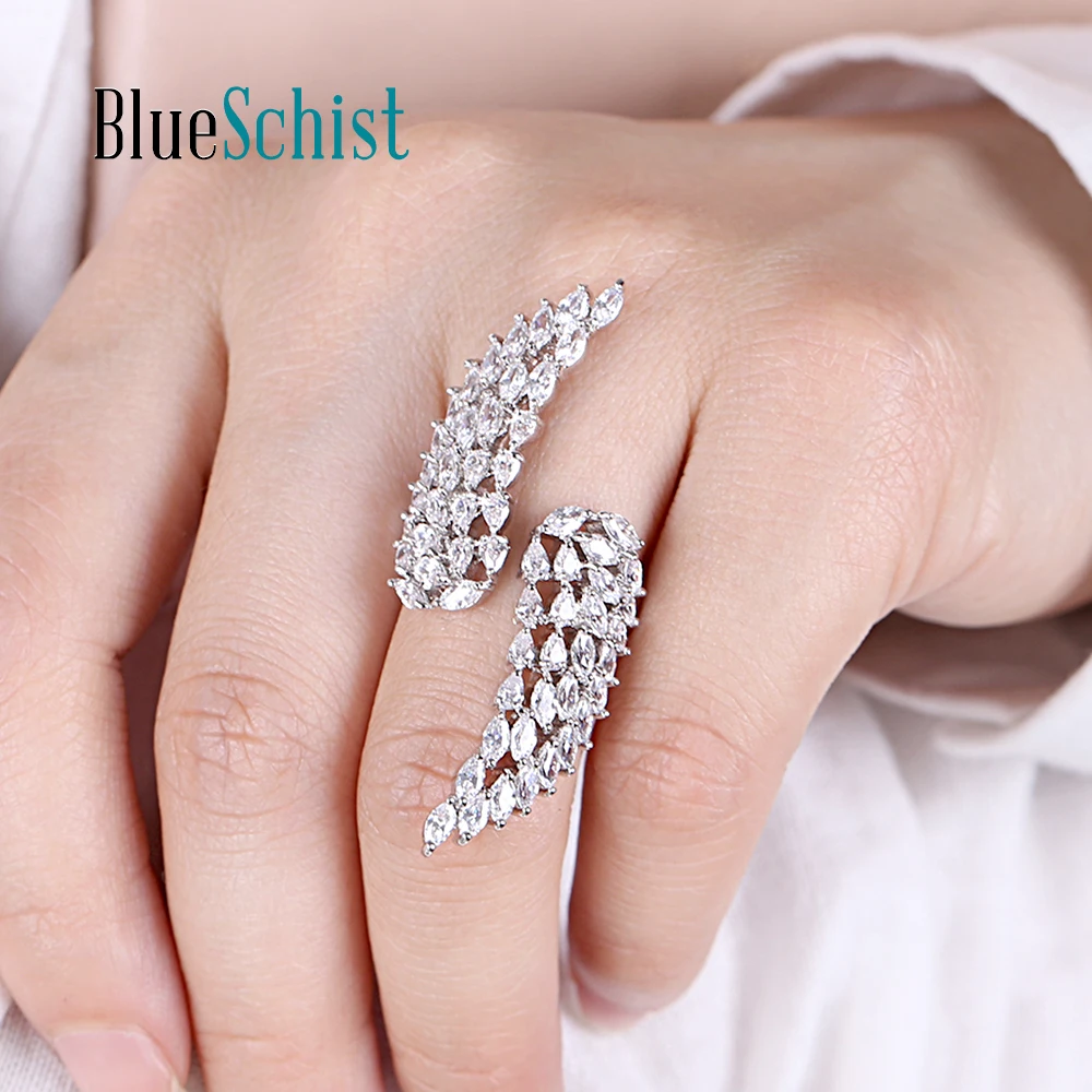 

Fashion Personalized Statement Wings Ring High Quality Silver Plating Inlaid Marquise Shape Zircon Wedding Finger Rings Jewelry