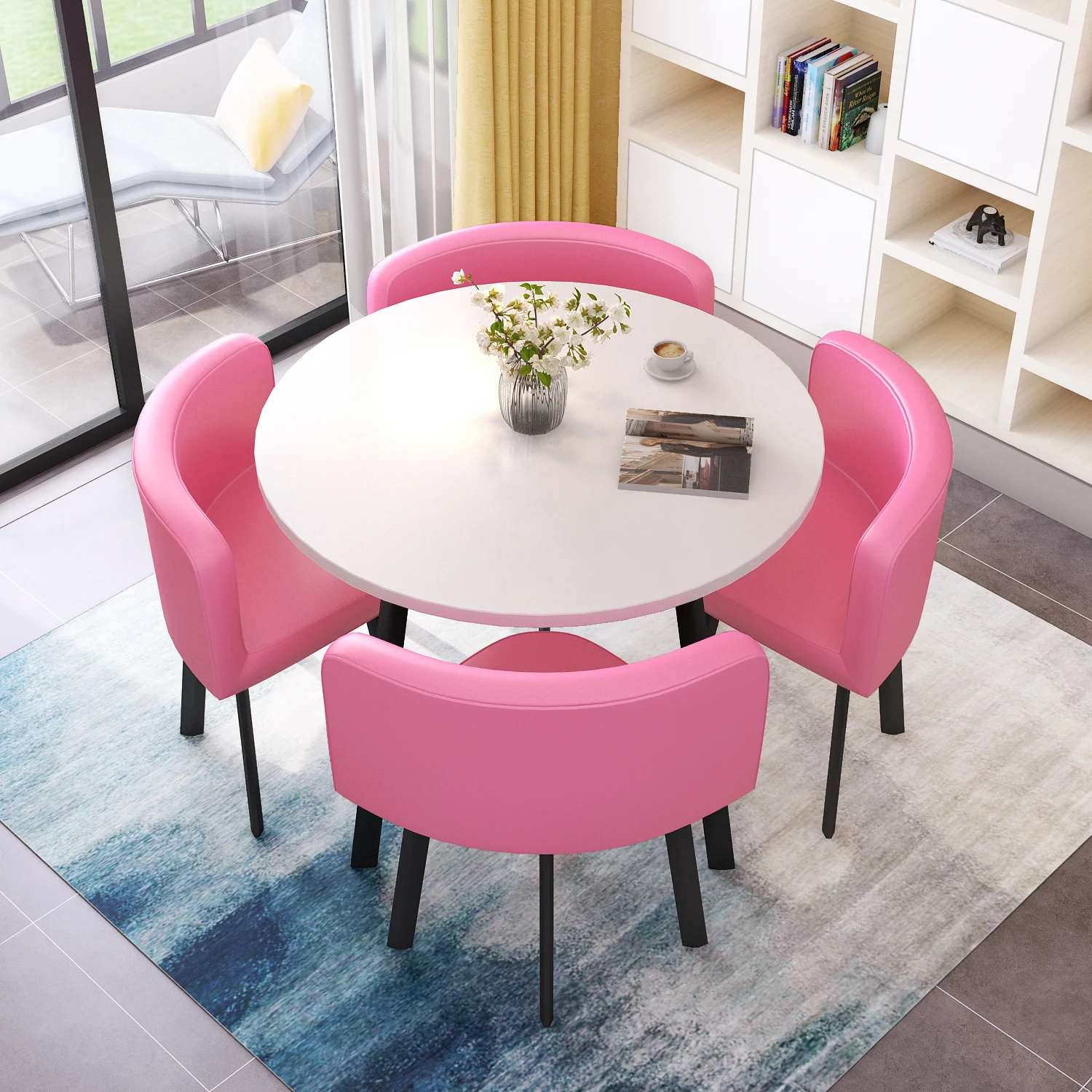 

Dining Table Set 4 Chairs Office Reception Seat Suits Negotiation Table Casual Visitor Round Table Visitor Office Desk Chair Set
