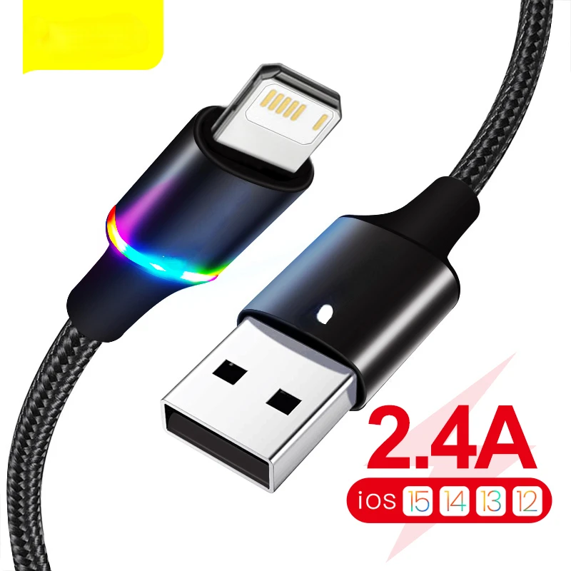 

Hot Sales For iPad Wire Cord LED USB Cable For iPhone 13 12 11 Pro Xs Max X Xr 8 7 6 Fast Charging Charger Mobile Phone Data Cab