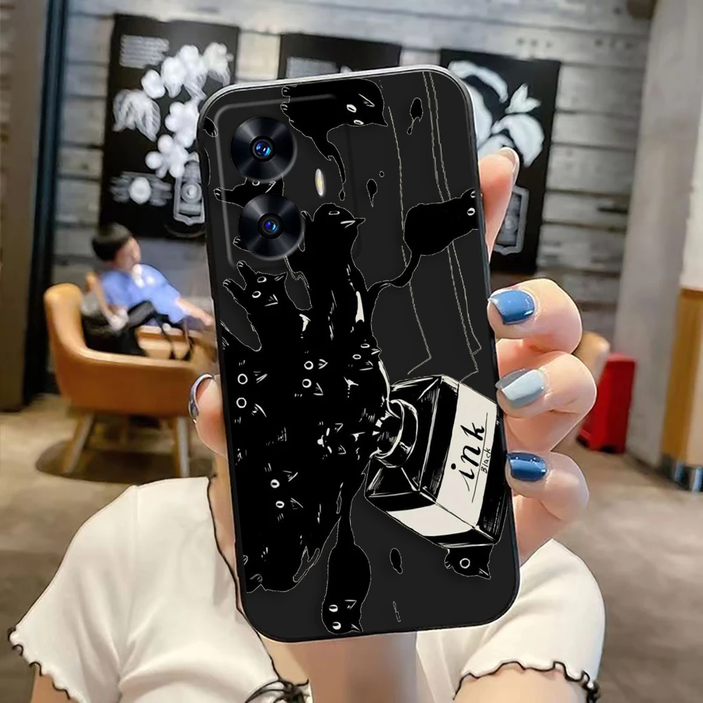 Чехол для телефона с забавным черным котом Realme C65 C63 C53 C35 C55 C33 C30 C21Y C20 C12 C11 GT 2 XT NARAO 20