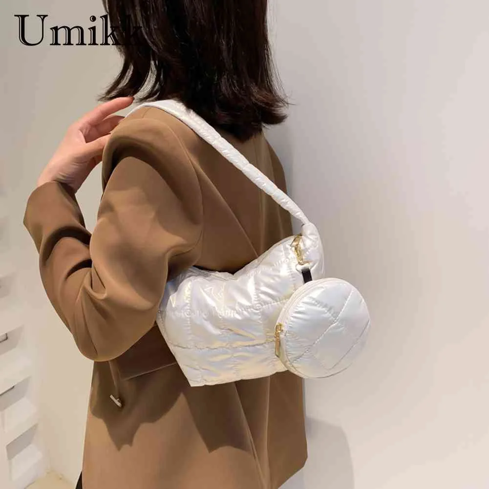 

Стеганые сумки для подмышек, модная сумка с хлопковой подкладкой и полумесяцем, Повседневная нейлоновая мягкая однотонная сумка на осень и ...