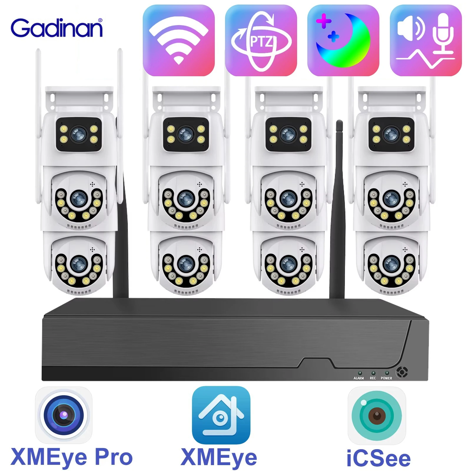 IP-камера Gadinan PTZ с двумя объективами Wi-Fi 8 Мп ночное видение