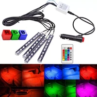 4pcs 5050 9 led remote control cigarette lighter colorful rgb car interior floor atmosphere light strip double side adhesive tap