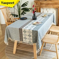 luxury tablecloth cotton linen chinese tassel tablecloth waterproof and oilproof table cloth table mat birthday party decoration