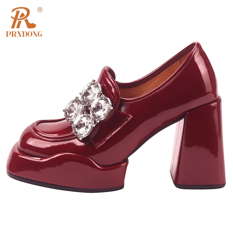 

Женские туфли-лодочки из натуральной кожи PRXDONG, черные или бежевые вечерние офисные туфли-лодочки из натуральной кожи на платформе и высоко...