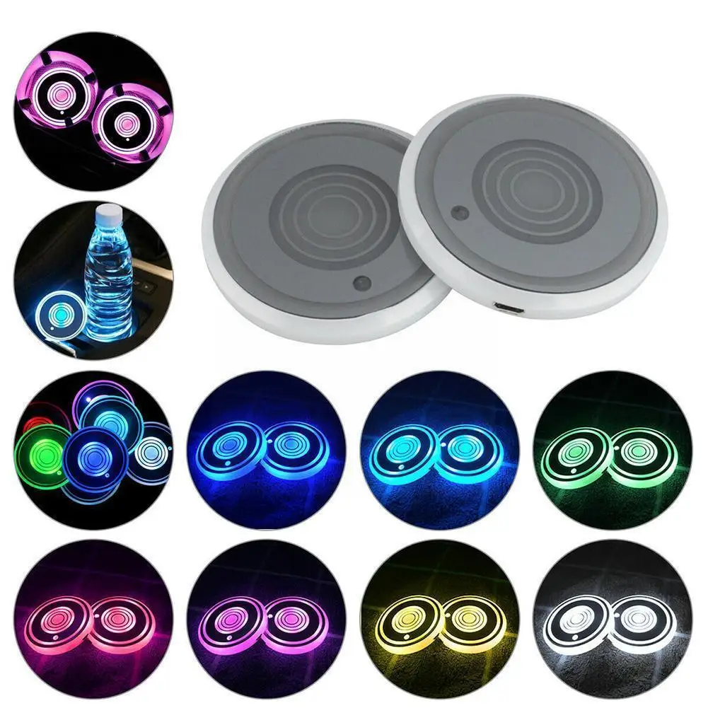 

2 шт. светодиодный комплект, автомобильный коврик для подстаканника, 7 цветов