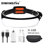 Ультраширокоугольный налобный фонарь с COB матрицей, 31 Светодиодная лампа со встроенной батареей 5000 мАч, фонарик с USB-зарядкой, налобный фонарь