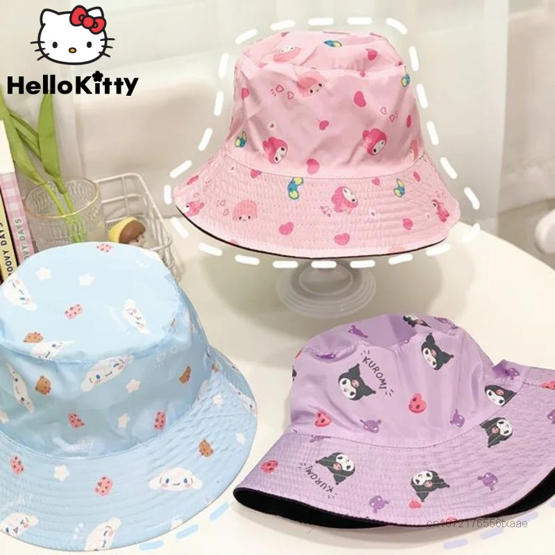 

Sanrio Cartoon Hats Hello Kitty Women Party Accessories Reversible Two Sided Design Female Gifts Cute Caps Aesthetic Bucket Hat