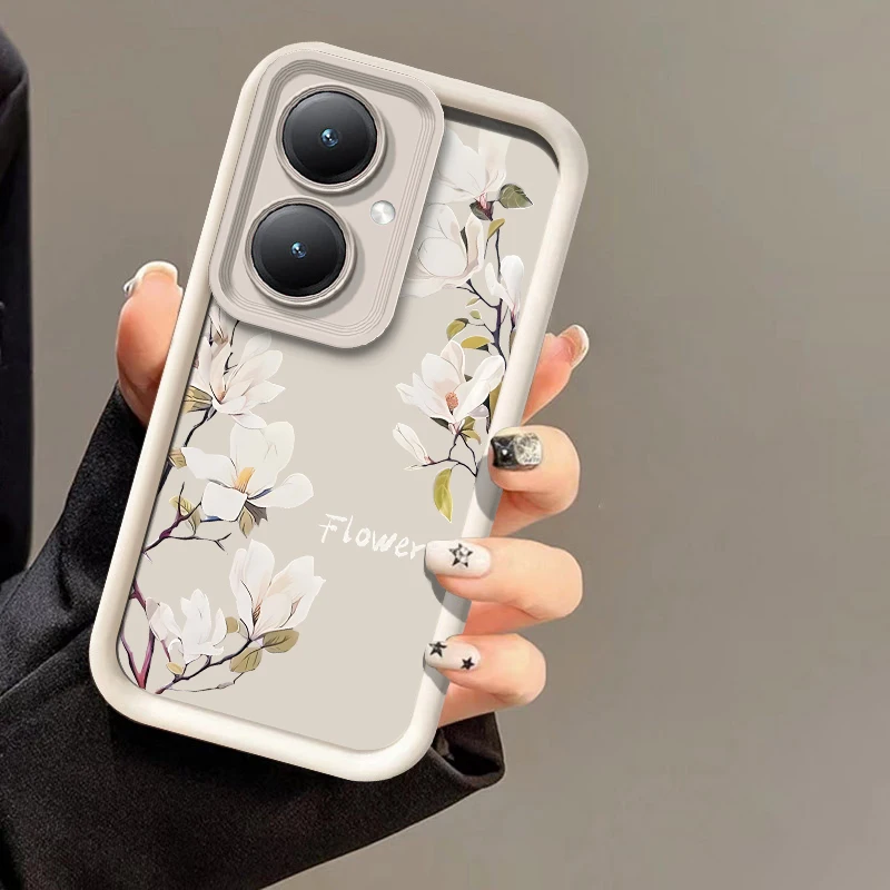 New Silicone Case For Vivo Y36 Y72 Y67 Y55 Y53S Y51A Y51 Y50 Y35M Y35 White Painting Flowers Shockproof Soft Phone Cover