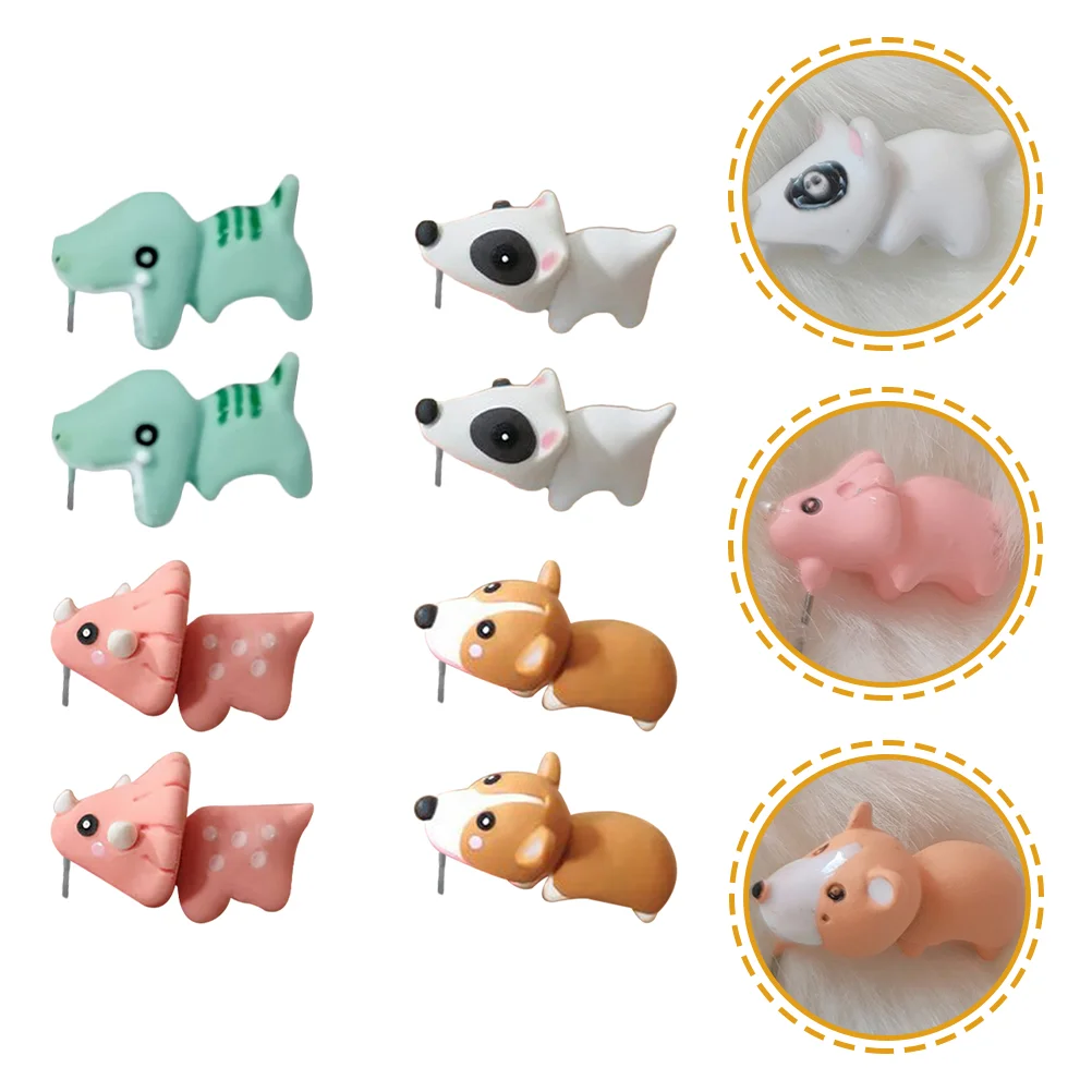 

4 Pairs Animal Earrings Cuffs Women Trendy Pendant Female Girls Polymer Clay Lovely Miss Dangle Studs