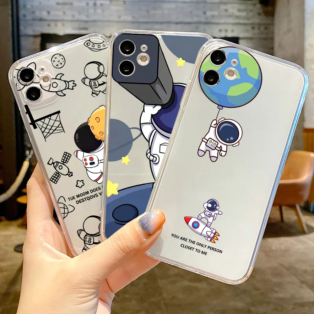 

Cute Cartoon Astronaut Back Etui Carcasa Casetify Liquid Silicon Celular Coque