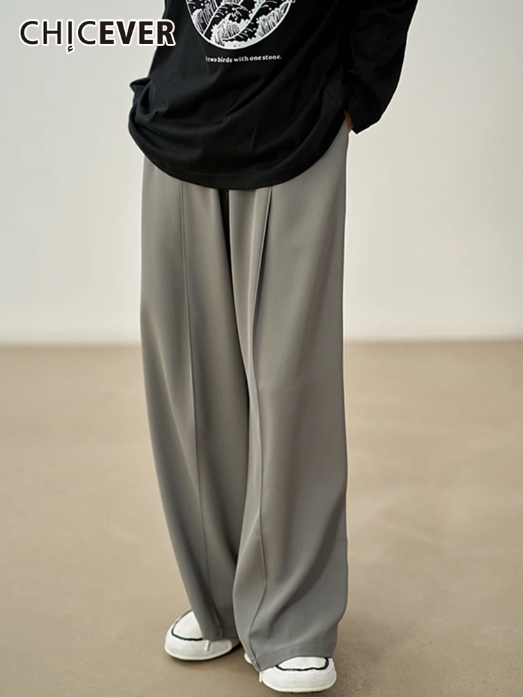 

CHICEVER Minimalist Solid Long Pants For Women High Waist Patchwork Pockets Wide Leg Trousers Female Clothing 2023 Spring Style