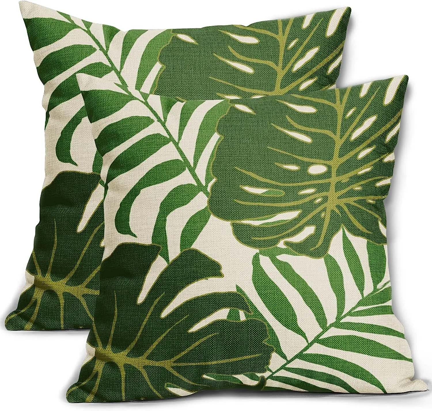 

Набор из 2 современных декоративных подушек с ботаническими пальмовыми листьями, летняя декоративная подушка, квадратная льняная наволочка