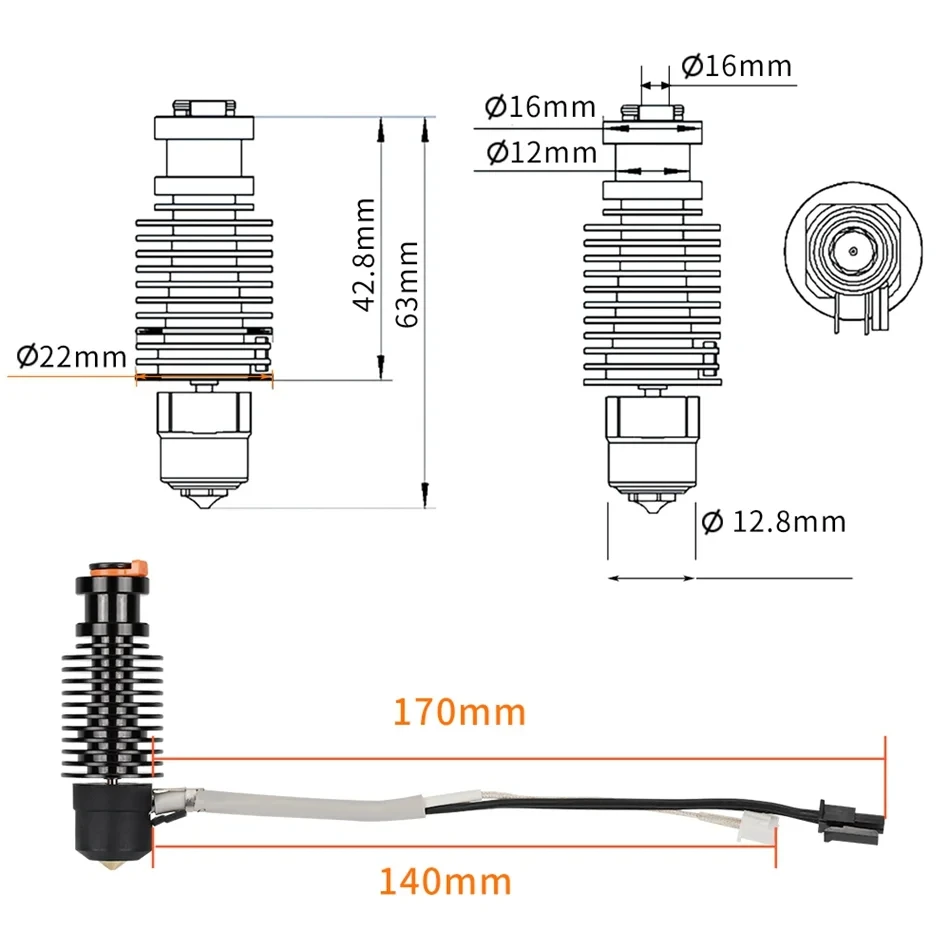 Фото Volcano Hotend E3D V6 24 В 50 Вт 60 Вт для 3D-принтера Voron 2,4, керамическая печатающая головка с нагревательным сердечником для Voron Prusa Ender 3 CR10 MK3S №2