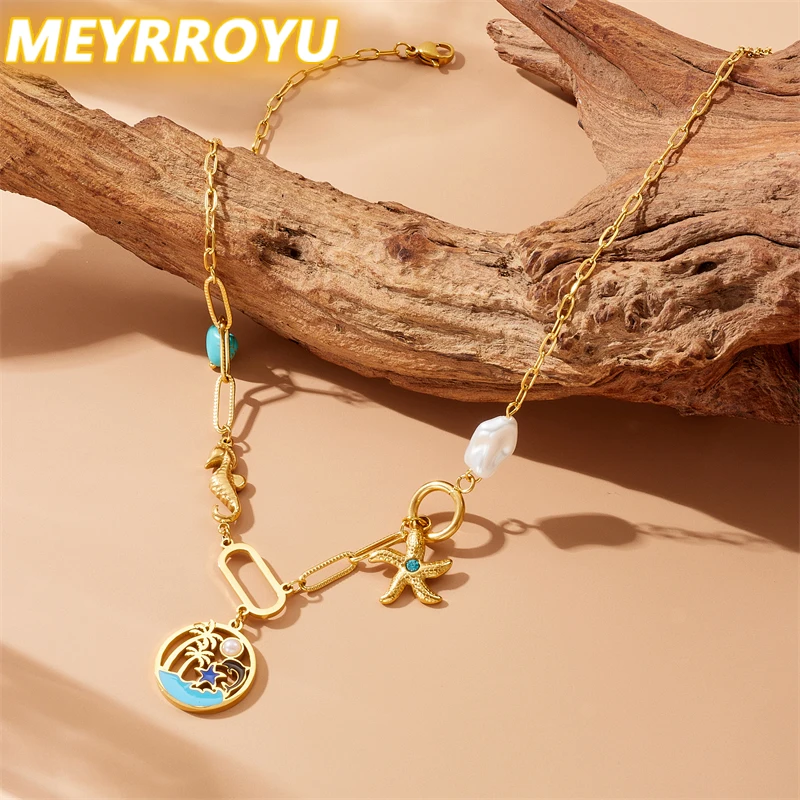 Женское ожерелье MEYRROYU из нержавеющей стали с зеленым цирконием