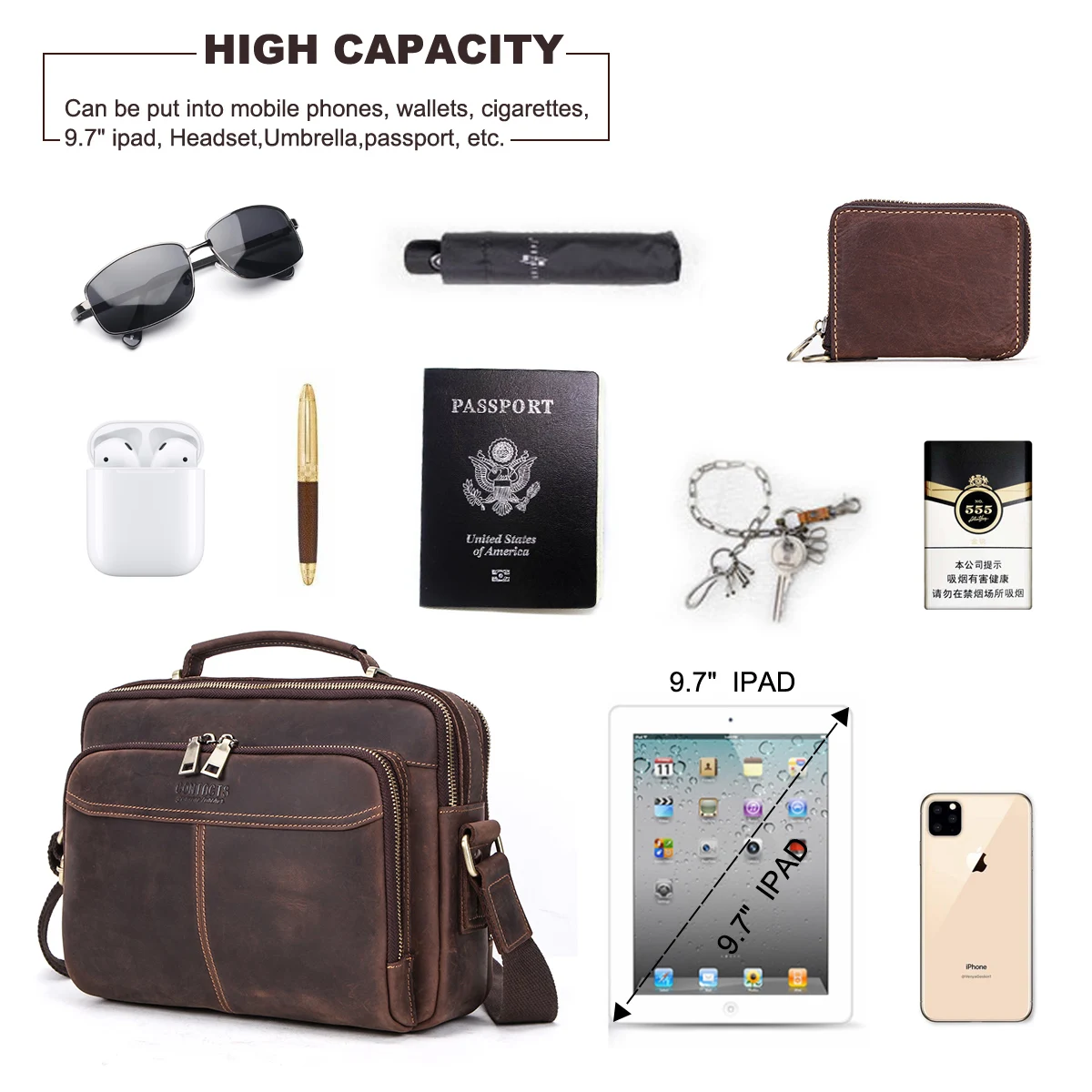 Retro Luxury Men's Briefcase Genuine Leather Casual Business Handbag Document Messenger Bag Male Crossbody Bags Shoulder Bolsas