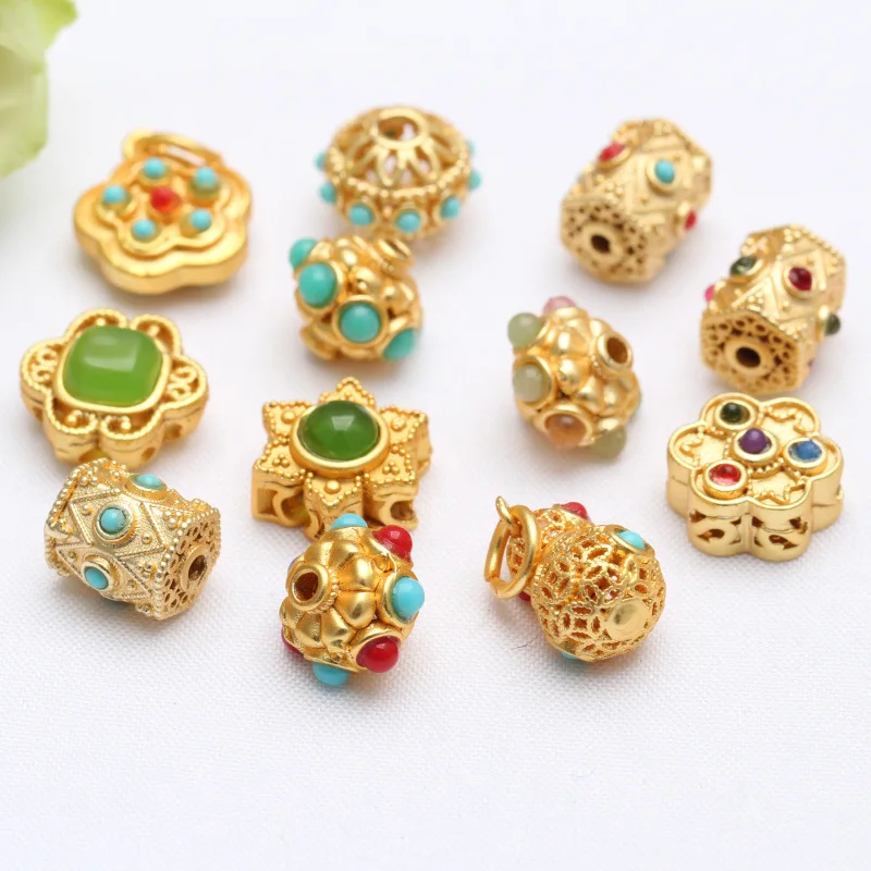 

Ancient Rhyme Gilt Enamel Classic Elements Sense of Luxury Handmade DIY Small Pendant Inlaid Natural Stone Beaded Accessories