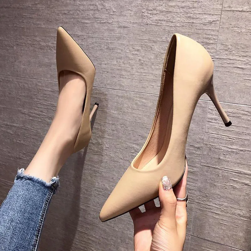 

6cm Summer New Fashion Pointed Toe Thin High Heels Black Color Plus Size Women Shoes 41 42 43