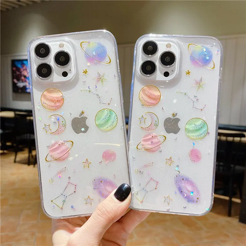 Блестящий Прозрачный чехол для телефона IPhone 13 Pro Max 12 11 XR XS X 7 8 Plus SE мягкий