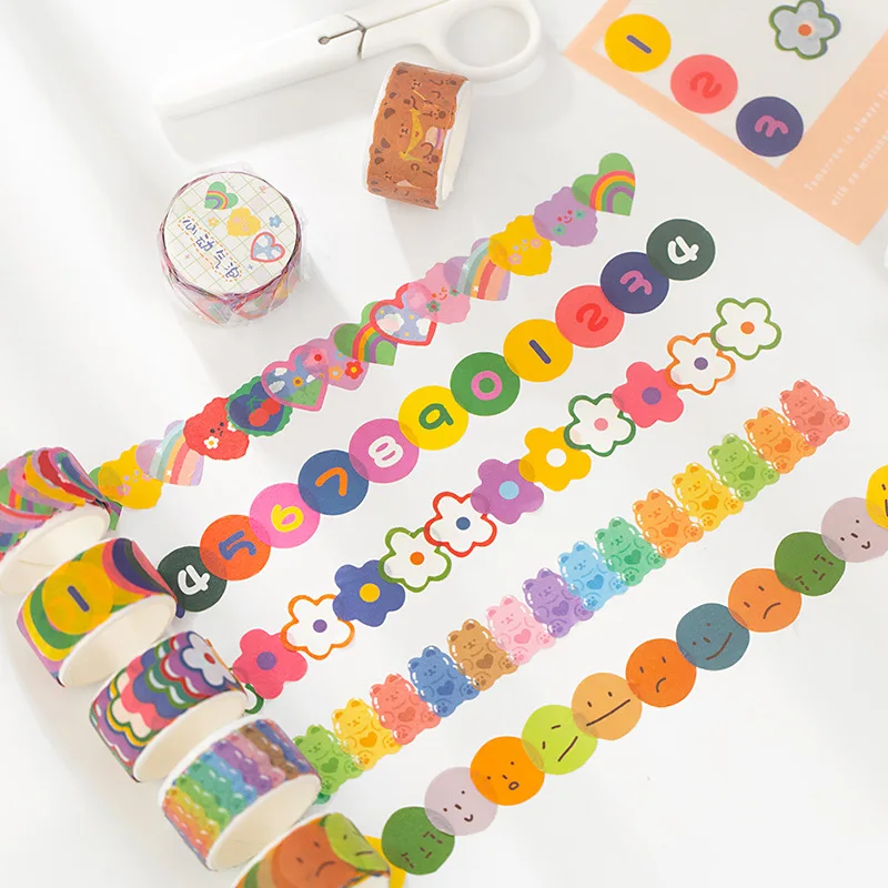 

100Pcs/Roll Hand Drawn Cartoon Color Washi Tape DIY Scrapbooking Tape Rainbow Cake Kawaii Sticker Scrapbook School Supplies
