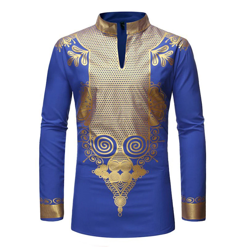 

New Men Print African Print Dresses Rich Bazin Dashiki Long Sleeve T-shirt Traditional 2023 Fashion Style Adult Blouse Clothing