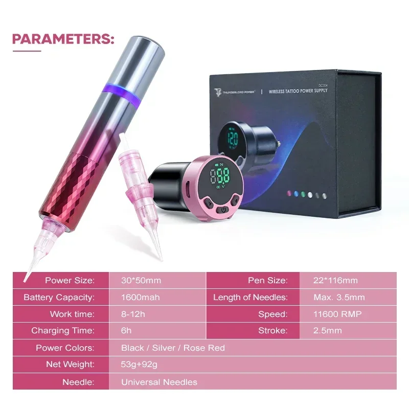 2 5 мм-StrokeTp009 вращающаяся тату-ручка Dc004 беспроводной набор для татуировки