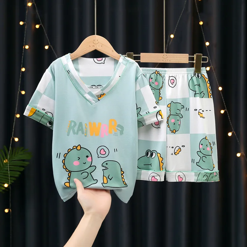 

Kids Pajamas For Boys Summer Home Clothes Children Clothing Sets Kid T-shirts Shorts Two Pieces Suits Dinosaur Priting Pajamas