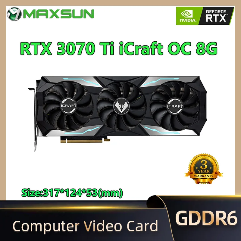 

MAXSUN Graphics Card RTX 3070 Ti iCraft OC 8GB GDDR6 GPU NVIDIA Computer PC 256bit PCI Express X16 4.0 RGB Gaming Video Cards