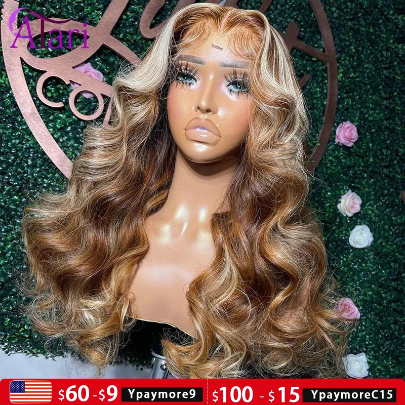 Highlight Brown with Blonde Body Wave Human Hair Wigs 13x4 Lace Frontal Wig Pre Plucked 13x6 Lace Front Hair Wig 5x5 Closure Wig