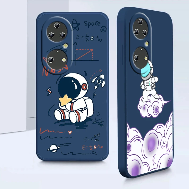 

Liquid Rope Cover Astronaut Cartoon Luxury Art Phone Case For Huawei P50 P40 P30 P20 Pro Lite E Nova Y70 5T 9 Y9S Y9A Y9 Y6 5G