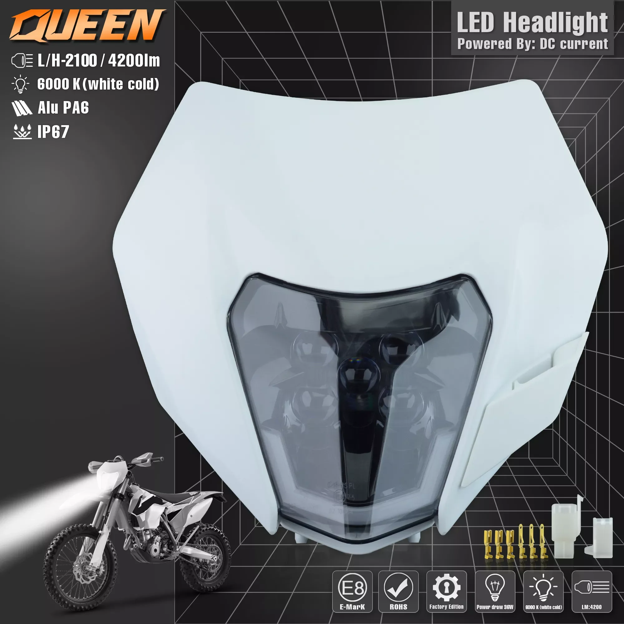 

NEW2023 QUEEN X MOTOR Motorcycle LED Headlight Headlamp Head Light Supermoto Fairing For KTM EXC SXF MX Dirt Bike Enduro LED Hea