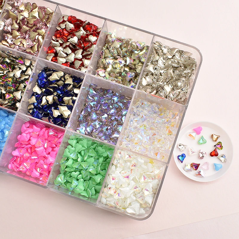 

8x9mm Small Pointed Bottom Crooked Peach Heart Nail Art Rhinestone K9 Glass Colored Crystal 3D Manicure DIY Decoration 50pcs