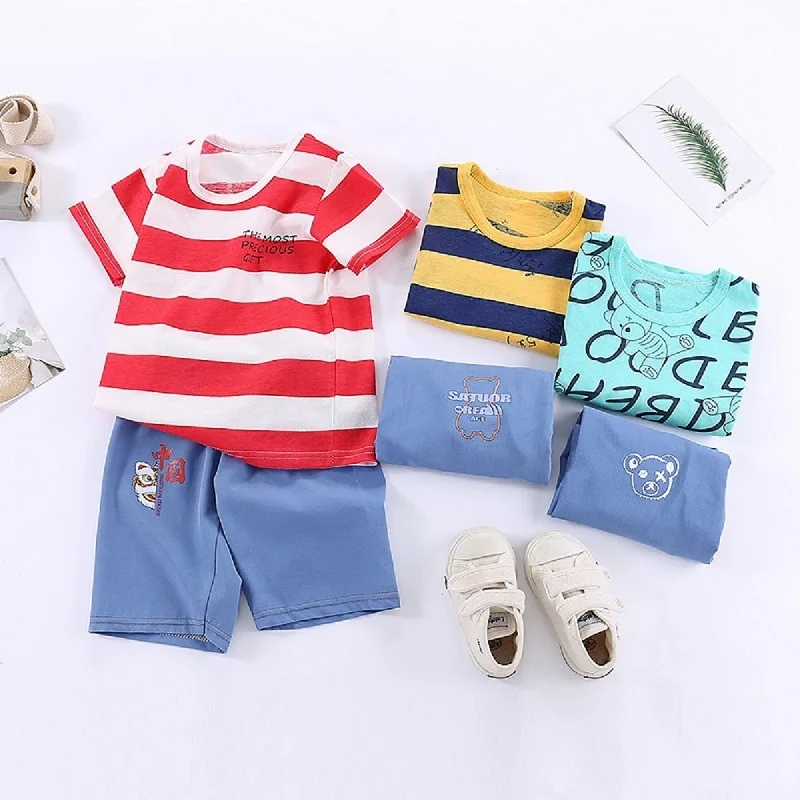 

Детский летний костюм с коротким рукавом, комплект одежды для мальчиков и девочек, повседневные шорты с коротким рукавом для младенцев, комплект одежды из двух предметов