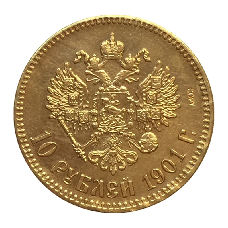 

Позолоченная монета 24 K 1901, Россия, 10 рублей, золотая монета, копия монеты