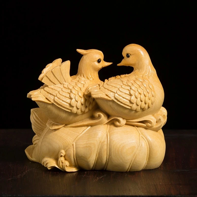

Утка-МАНДАРИНКА, Счастливые птицы, 5 см, китайская фигурка из цельной древесины самшита, резной китайский стиль, фэн-шуй, новый свадебный подарок