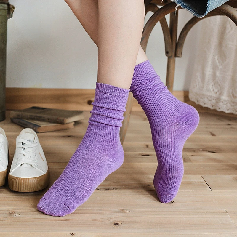 

2022 Spring New Women's Mid-tube Socks Candy Color Pile Socks Japanese and Korean Style Cotton Comfortable Solid Color Socks