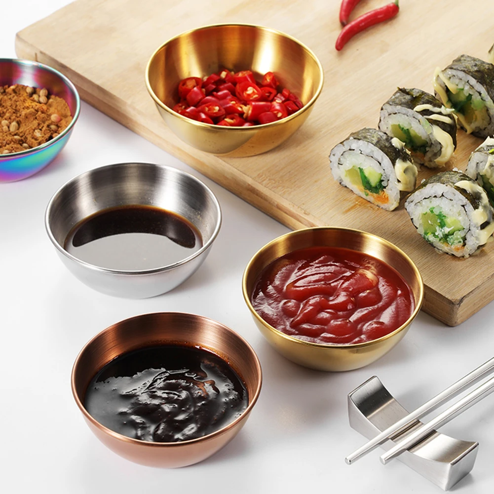 

4X Sauce Dish Appetizer Serving Tray Stainless Steel Sauce Dishes Spice Plates Kitchen Supplies Plates Spice Dish Plate 4 Colors