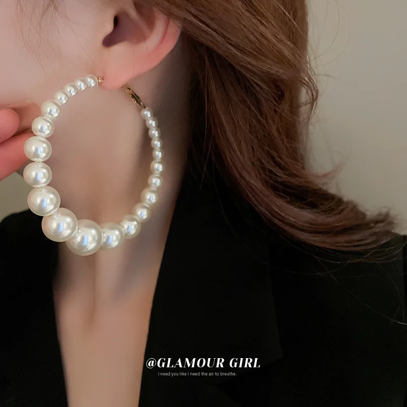 

New Oversize Pearl Hoop Earrings for Women Exaggerates Pearl Circle Earrings Fashion Brinco Statement Fashion Jewelry