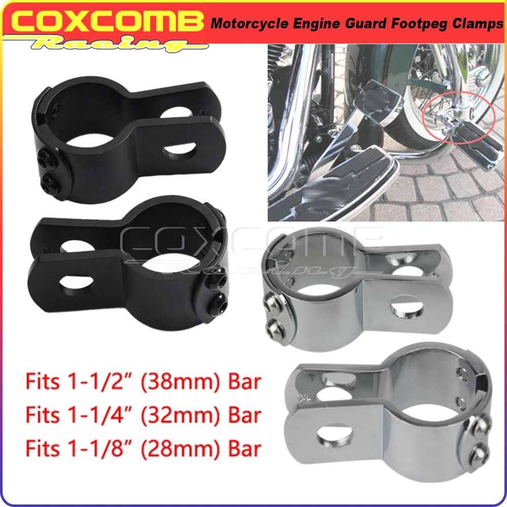 

2 pcs 28mm 32mm 38mm 1-1/8" 1-1/4" 1-1/2" Motorcycle Engine Guard Footpeg Clamps Crash Bar Footrest Peg Clamps Chrome For Harley
