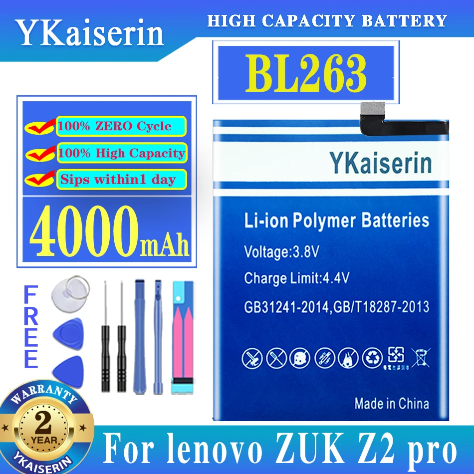 

YKaiserin 4000mAh BL263 Battery For Lenovo ZUK Z2 Pro Z2Pro Z2121 Mobile Phone Replacement Batteries Bateria + Free Tools